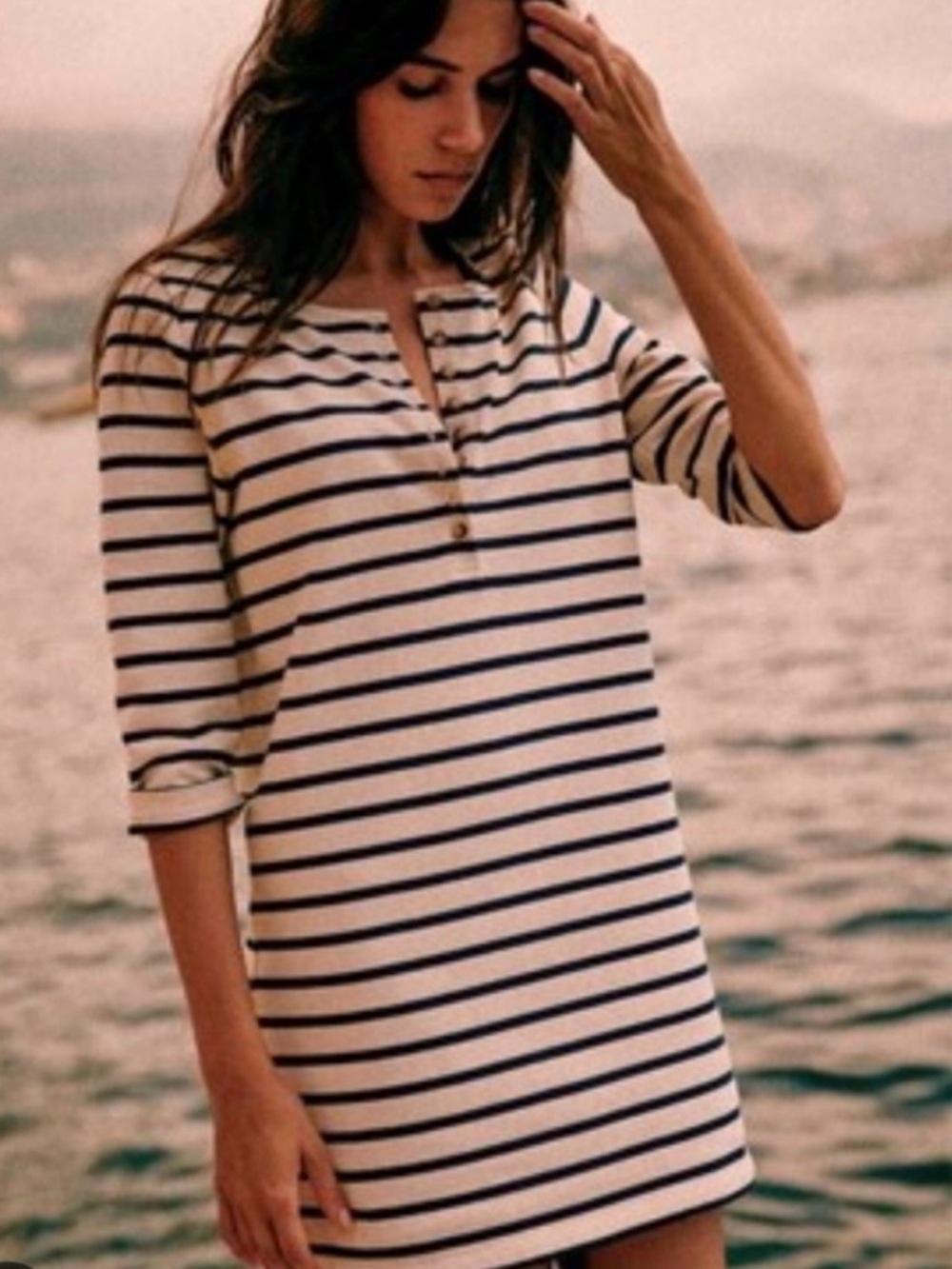 Sezane Cream and Navy Striped Mini Dress